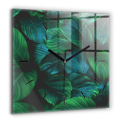 Horloge carrée en verre 60x60 cm Feuilles de la nature