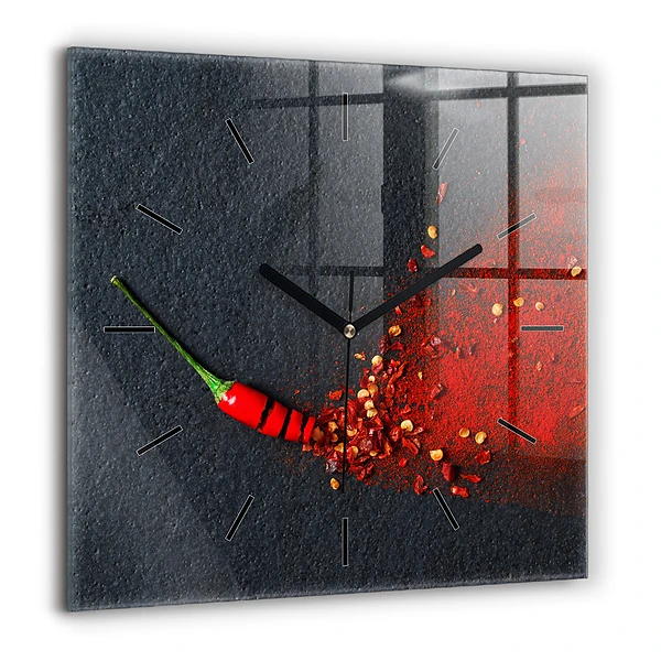 Pendule carrée en verre 60x60 cm Poivre rouge épicé