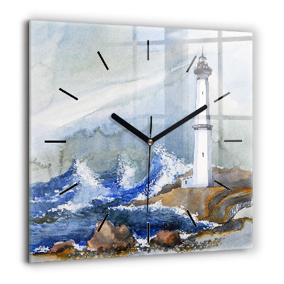 Pendule carrée en verre 60x60 cm Mer et phare