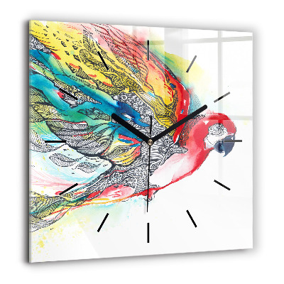 Horloge murale carrée 60x60 cm Perroquet coloré en vol