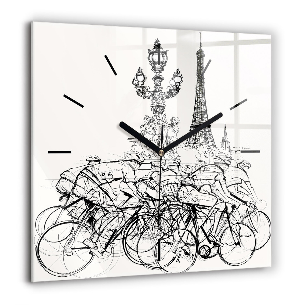Pendule carrée en verre 60x60 cm Dessin d'une course cycliste
