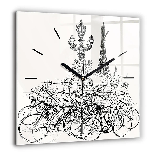 Pendule carrée en verre 60x60 cm Dessin d'une course cycliste