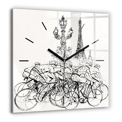 Pendule carrée en verre 60x60 cm Dessin d'une course cycliste