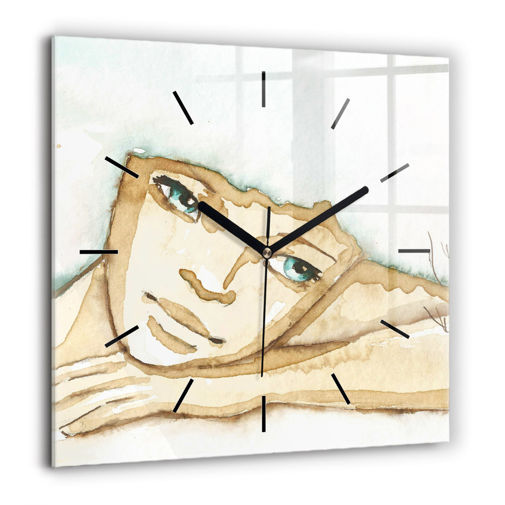 Horloge murale carrée 60x60 cm Portrait de femme
