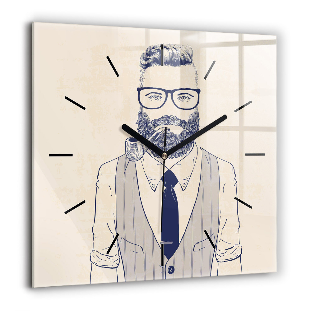 Horloge carrée en verre 60x60 cm Homme à barbe