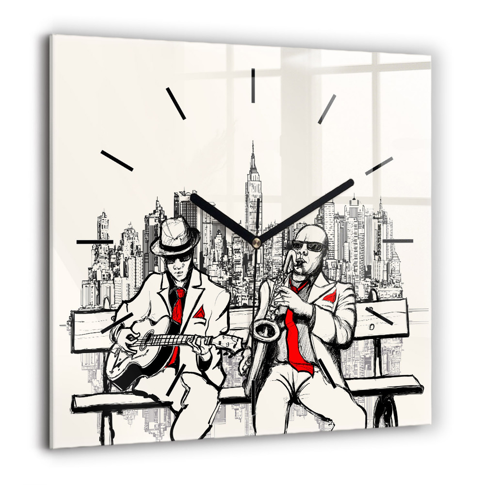 Horloge carrée en verre 60x60 cm Jazz à New York