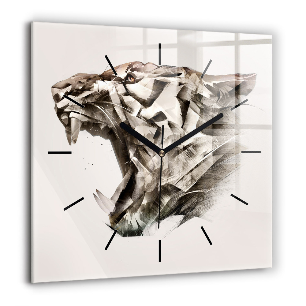 Pendule carrée en verre 60x60 cm Portrait peint d'un tigre