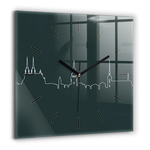 Pendule carrée en verre 60x60 cm Dessin au trait de la ville de Brno