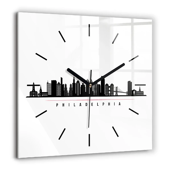 Horloge carrée en verre 60x60 cm Illustration Philadelphie