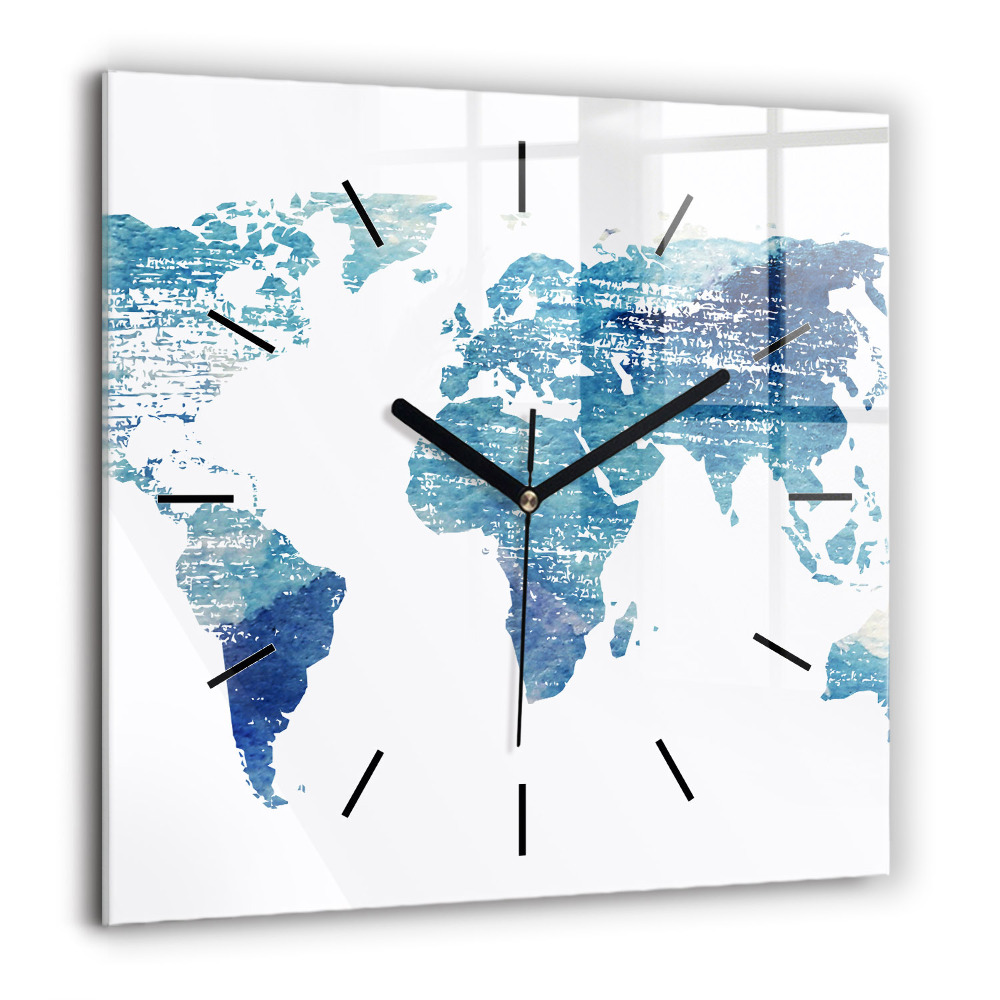 Horloge murale carrée 60x60 cm Carte du monde