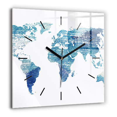 Horloge murale carrée 60x60 cm Carte du monde
