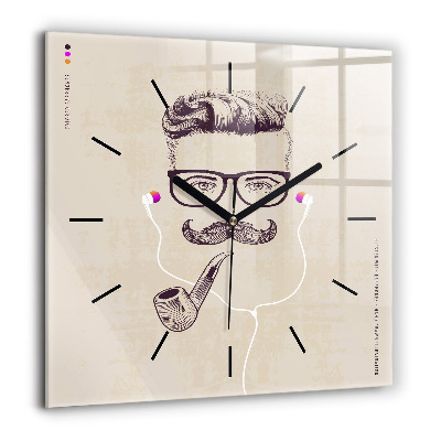 Horloge carrée en verre 60x60 cm Homme avec une pipe