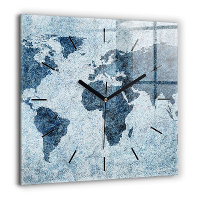 Horloge murale carrée 60x60 cm Carte du monde peinte