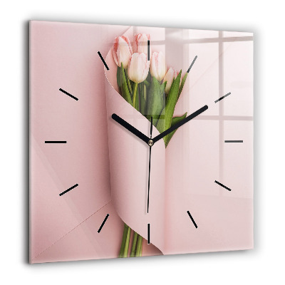 Horloge murale carrée 60x60 cm Bouquet de tulipes