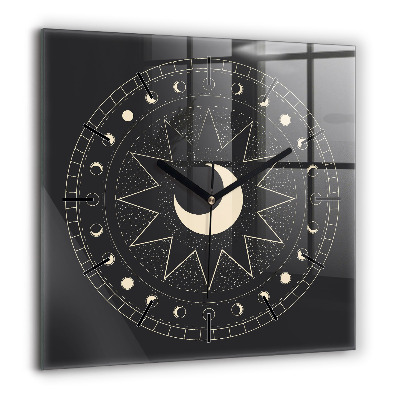 Horloge carrée en verre 60x60 cm Phases de la lune