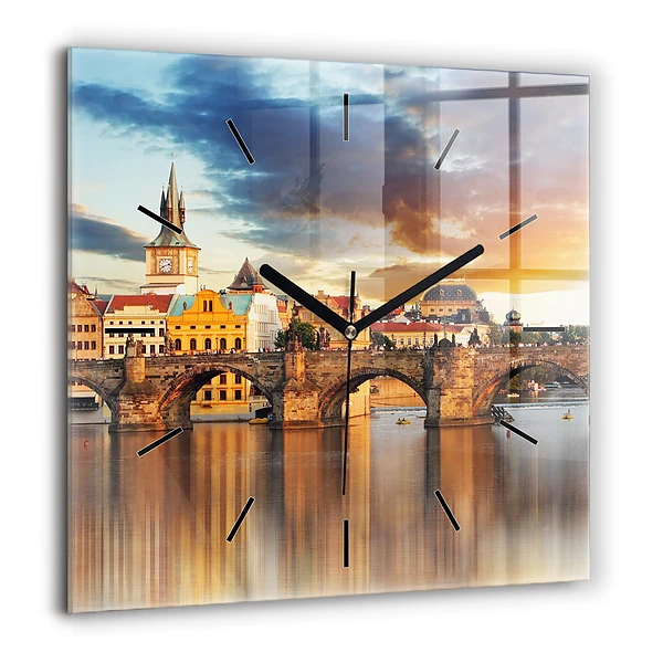 Horloge carrée en verre 60x60 cm Panorama sur une rivière