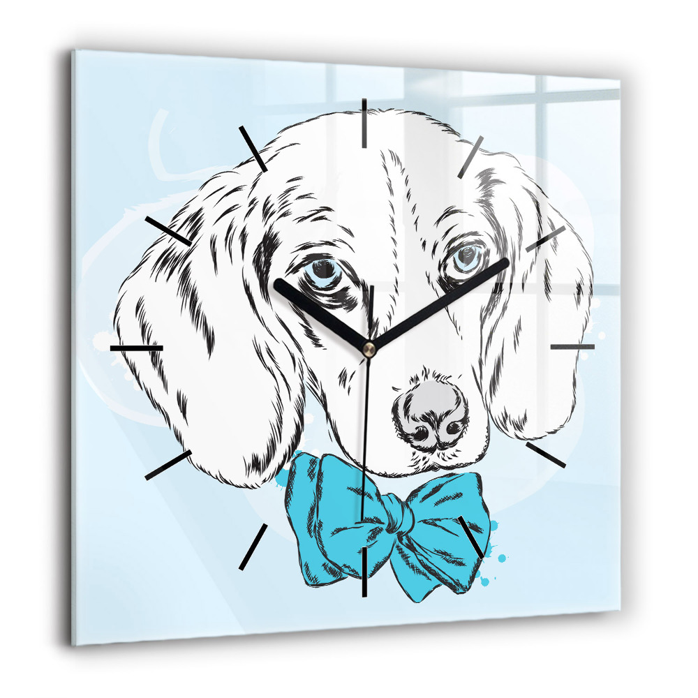 Pendule carrée en verre 60x60 cm Chien chiot