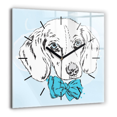 Pendule carrée en verre 60x60 cm Chien chiot