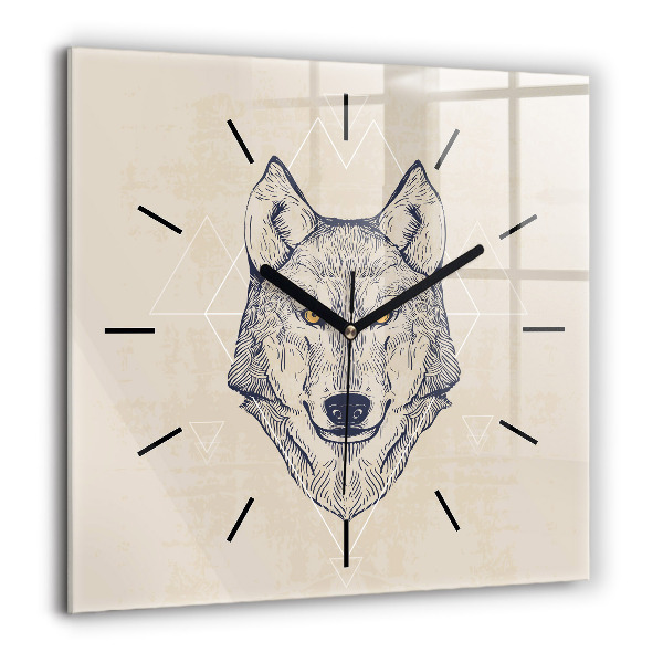 Pendule carrée en verre 60x60 cm Tête de loup