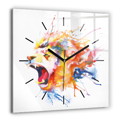 Horloge carrée en verre 60x60 cm Lion - aquarelle