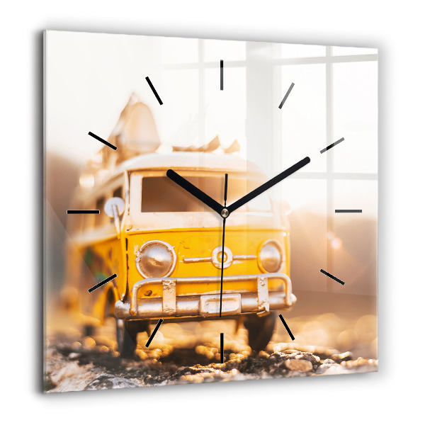 Horloge carrée en verre 60x60 cm Voiture en vacances