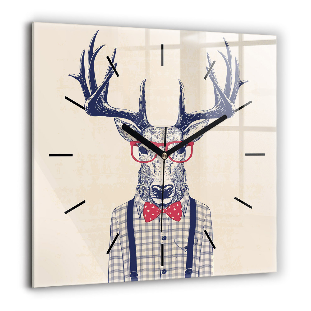 Horloge carrée en verre 60x60 cm Cerf en chemise