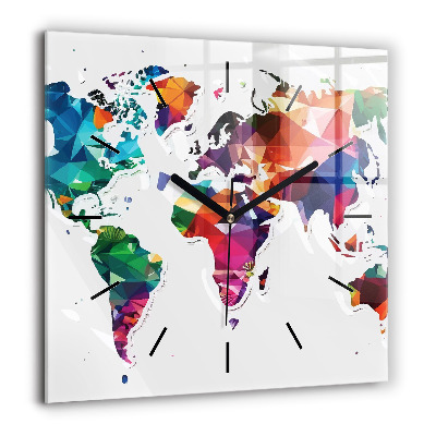 Pendule carrée en verre 60x60 cm Triangles de la carte du monde