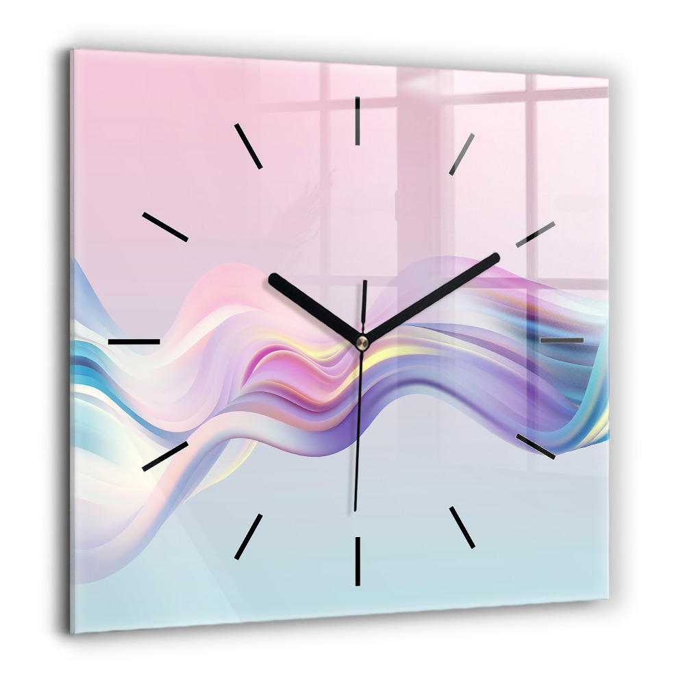 Pendule carrée en verre 60x60 cm Abstraction de vagues au pastel