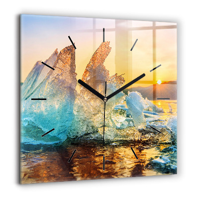 Horloge murale carrée 60x60 cm Iceberg et lever de soleil