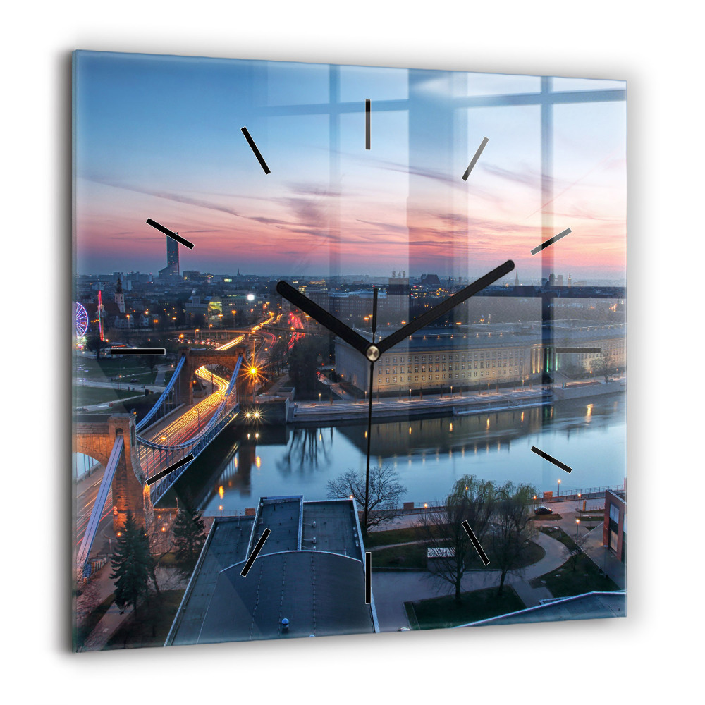 Horloge carrée en verre 60x60 cm Wrocław vue d'un drone