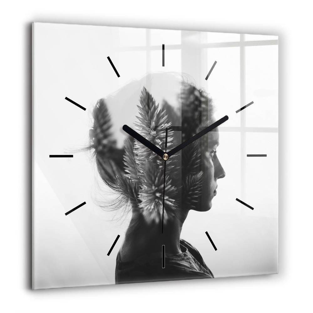 Pendule carrée en verre 60x60 cm Portrait d'une femme