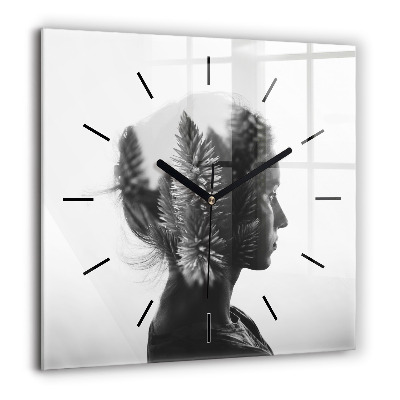 Pendule carrée en verre 60x60 cm Portrait d'une femme