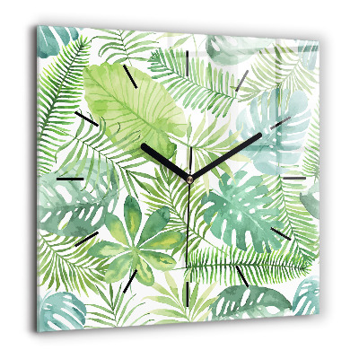 Horloge carrée en verre 60x60 cm Feuilles vertes