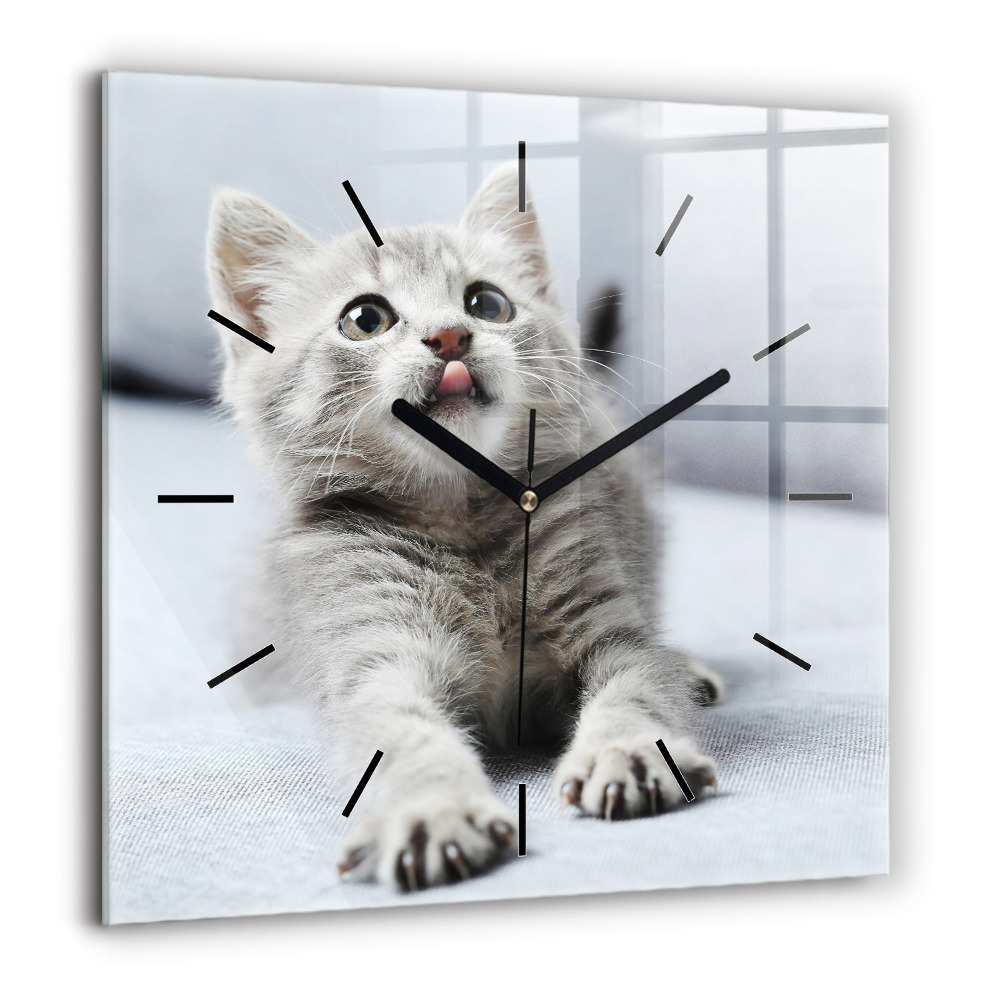 Horloge murale carrée 60x60 cm Chat sur un canapé