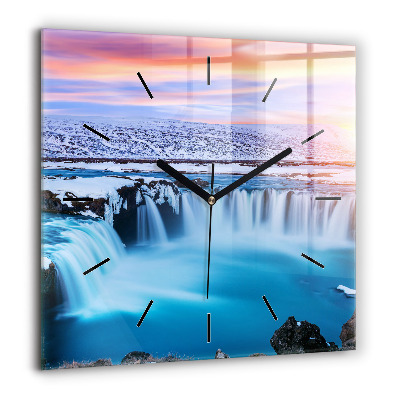 Horloge carrée en verre 60x60 cm Chute d'eau Godafoss Islande