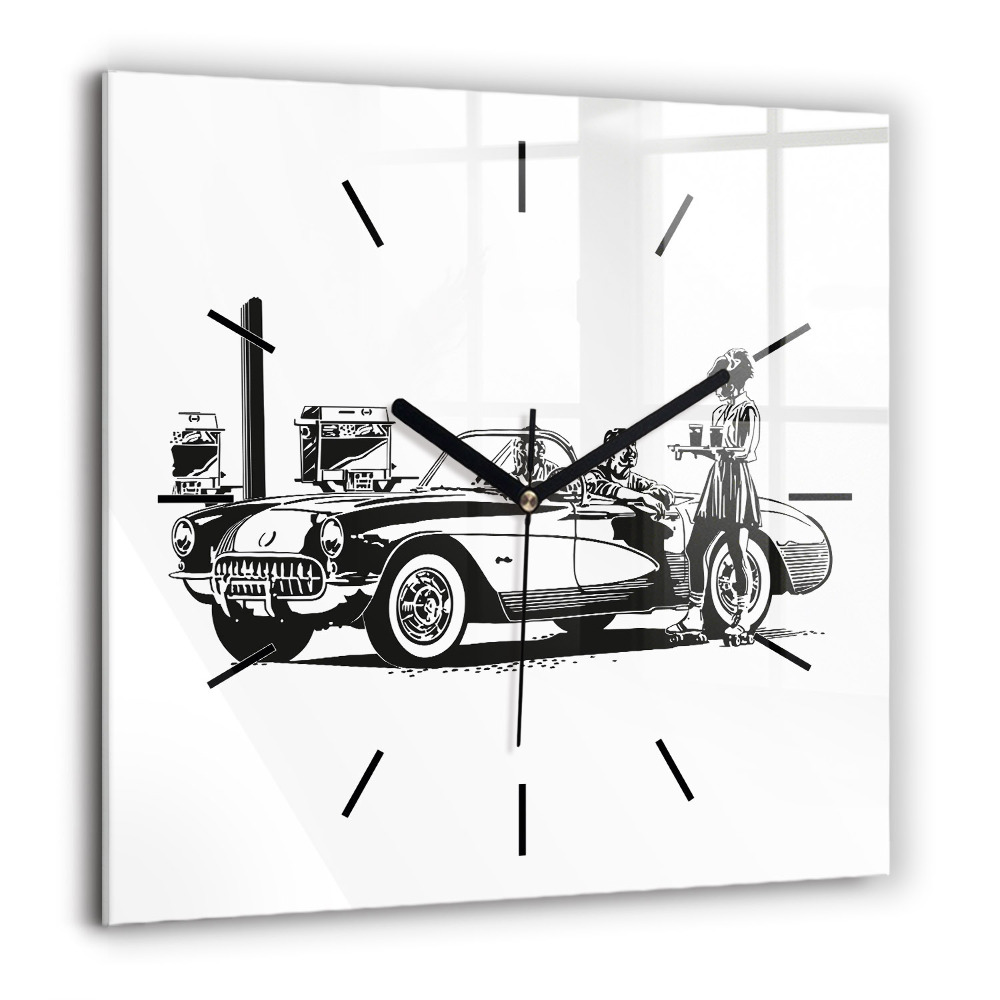 Horloge murale carrée 60x60 cm Illustration rétro