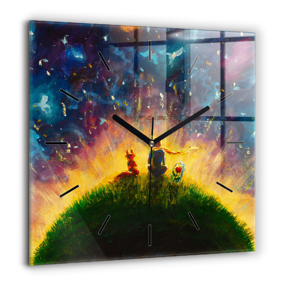 Horloge carrée en verre 60x60 cm Petit prince abstrait