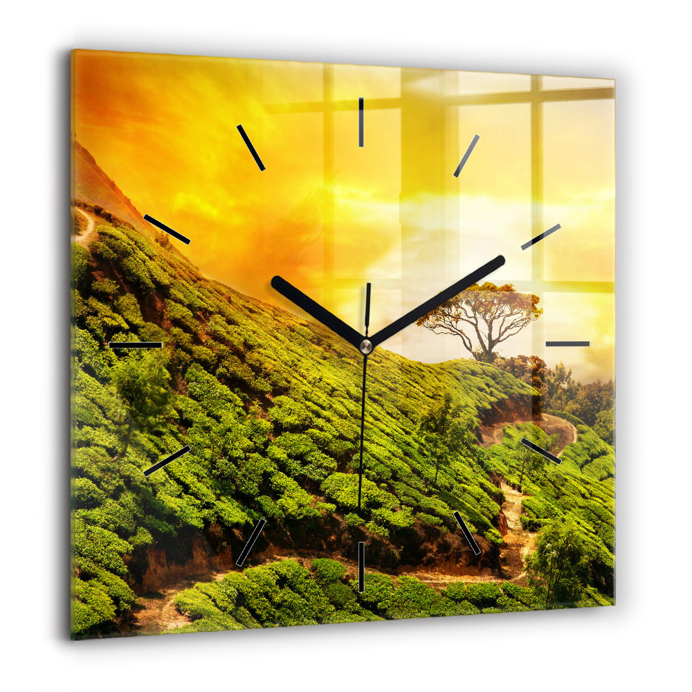 Pendule carrée en verre 60x60 cm Colline de thé