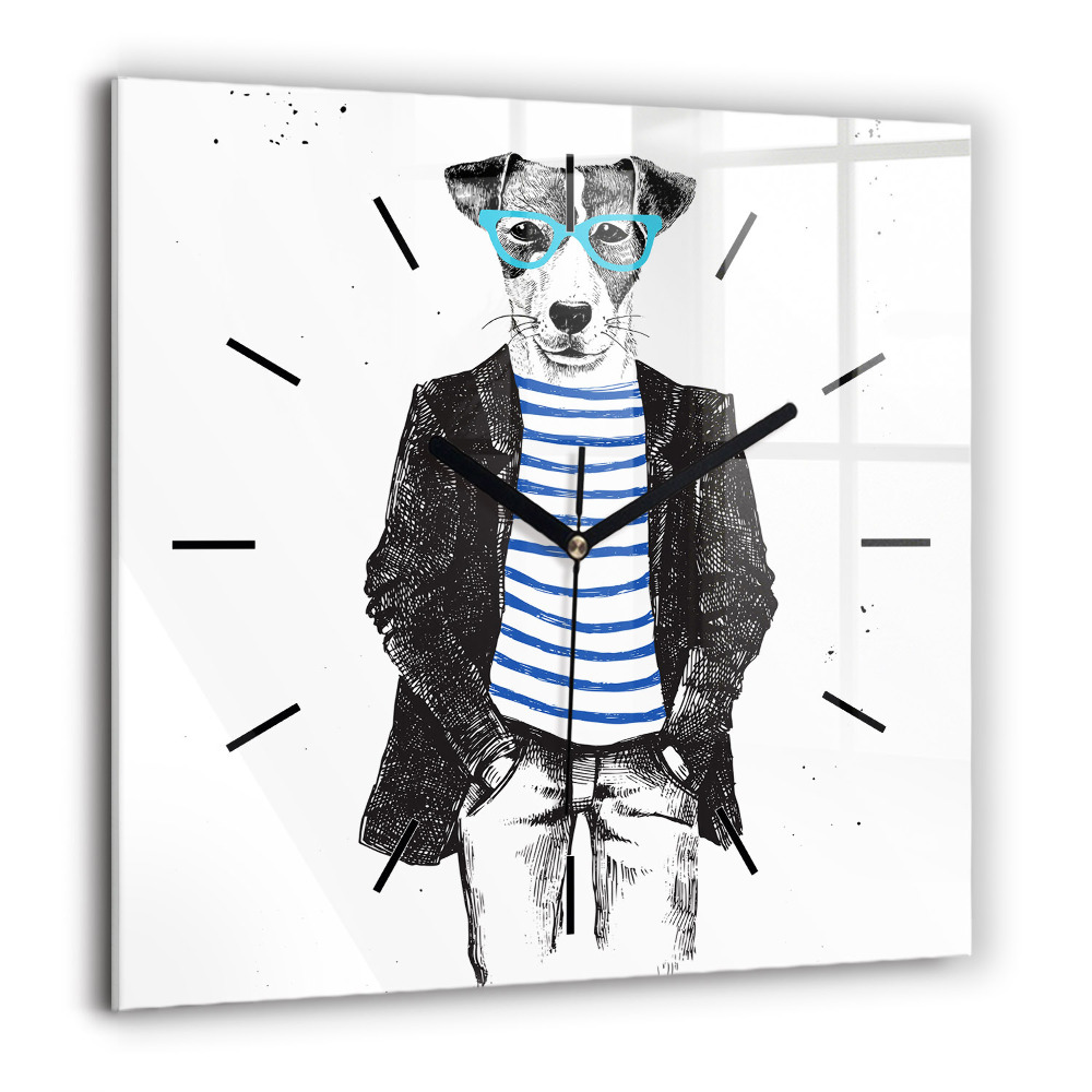 Horloge carrée en verre 60x60 cm Chien dans un corps humain