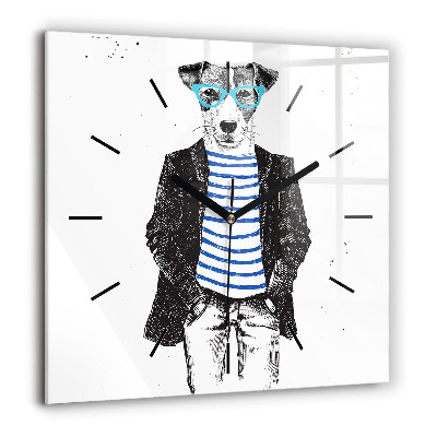 Horloge carrée en verre 60x60 cm Chien dans un corps humain