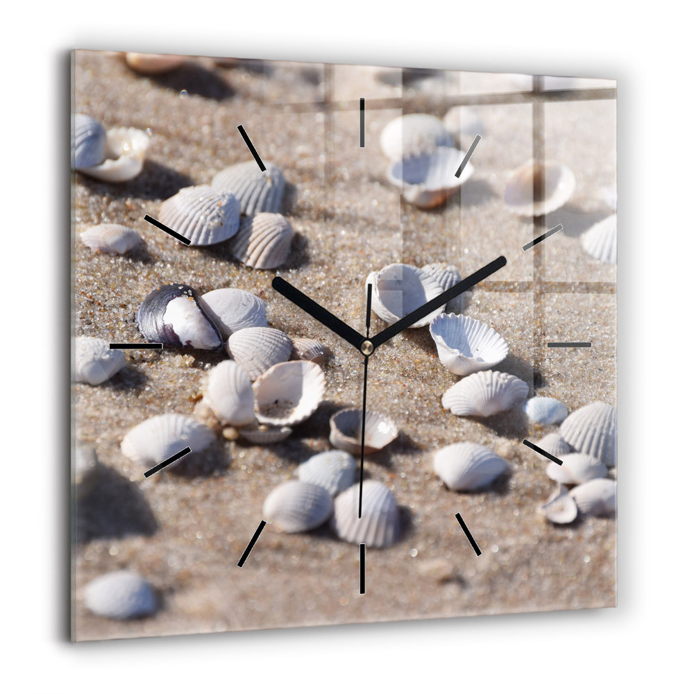 Pendule carrée en verre 60x60 cm Coquillages sur la plage