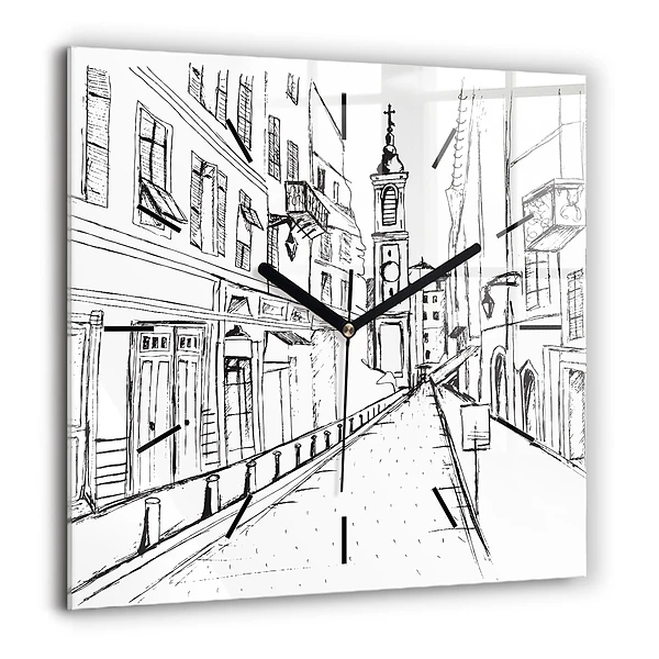 Horloge murale carrée 60x60 cm Dessin de ville Provence