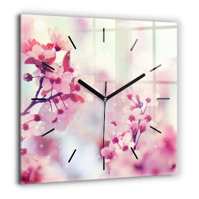 Horloge carrée en verre 60x60 cm Fleurs printemps
