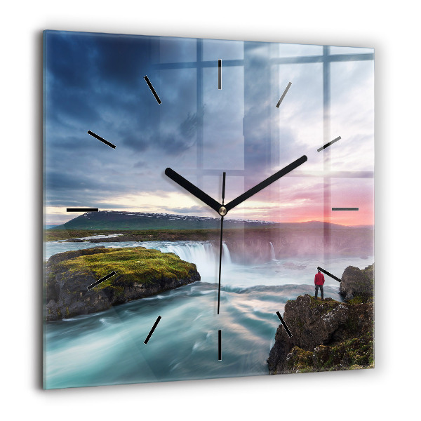 Pendule carrée en verre 60x60 cm Paysage avec chute d'eau