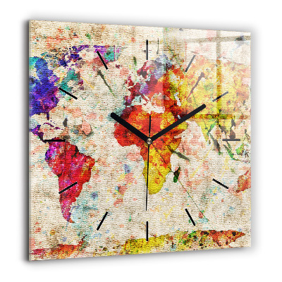 Horloge murale carrée 60x60 cm Carte du monde en couleur