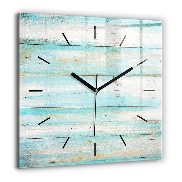 Pendule carrée en verre 60x60 cm Planches bleues