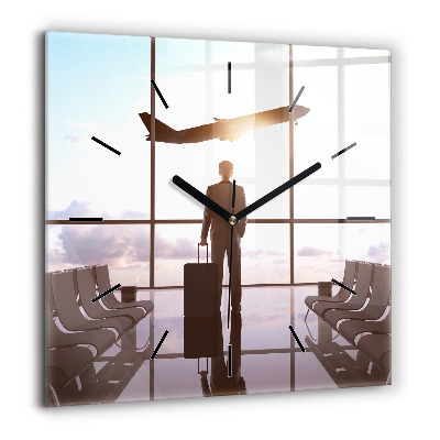 Horloge murale carrée 60x60 cm Homme à l'aéroport