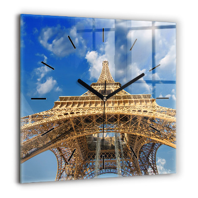 Horloge carrée en verre 60x60 cm France Tour Eiffel