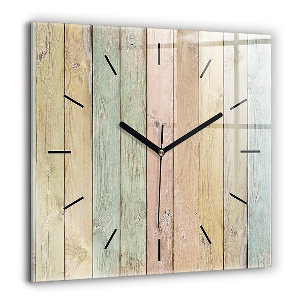 Pendule carrée en verre 60x60 cm Planches colorées