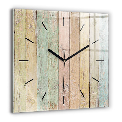 Pendule carrée en verre 60x60 cm Planches colorées